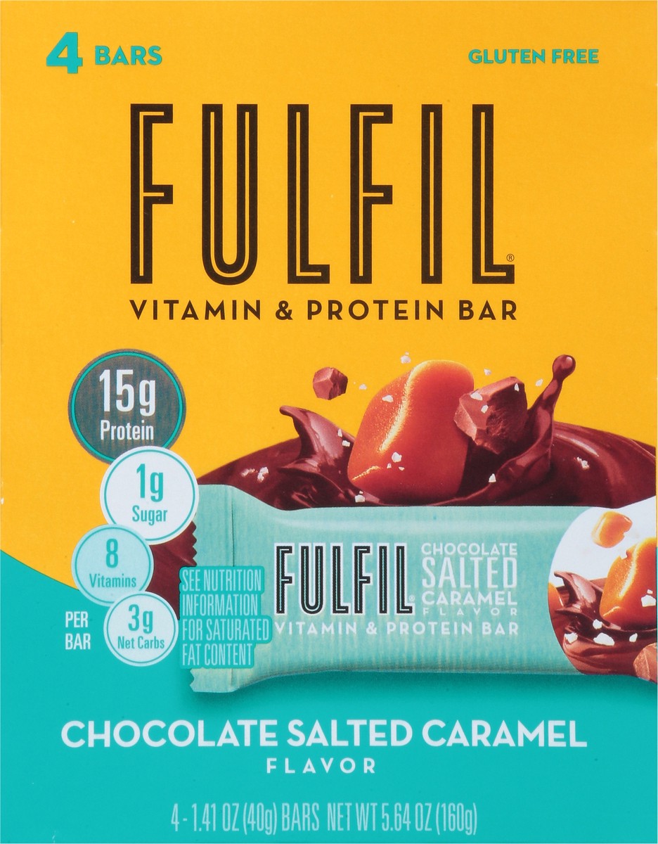 slide 2 of 13, FULFIL Chocolate Salted Caramel Flavored Protein Bars, 1.41 oz (4 Count), 4 ct