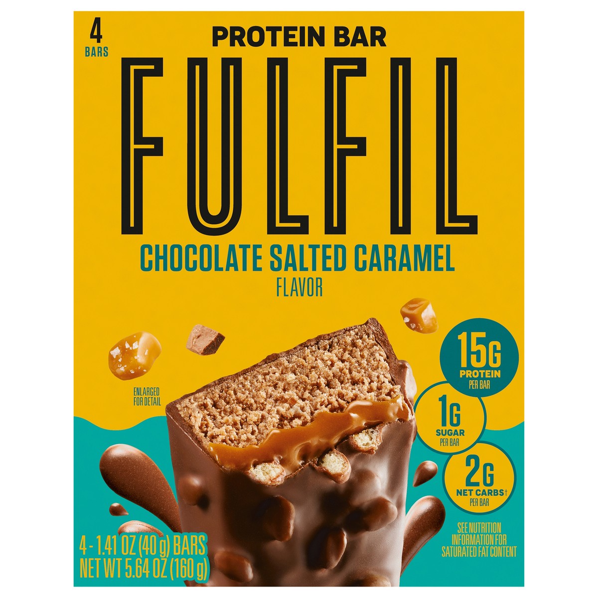 slide 1 of 13, FULFIL Chocolate Salted Caramel Flavored Protein Bars, 1.41 oz (4 Count), 4 ct