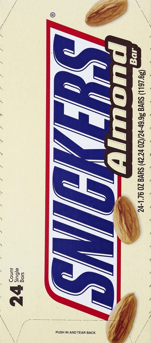 slide 6 of 6, Snickers Chocolate Candy Bars, Almond, Full Size, 1.76 oz, 24-count, 24 ct; 1.76 oz