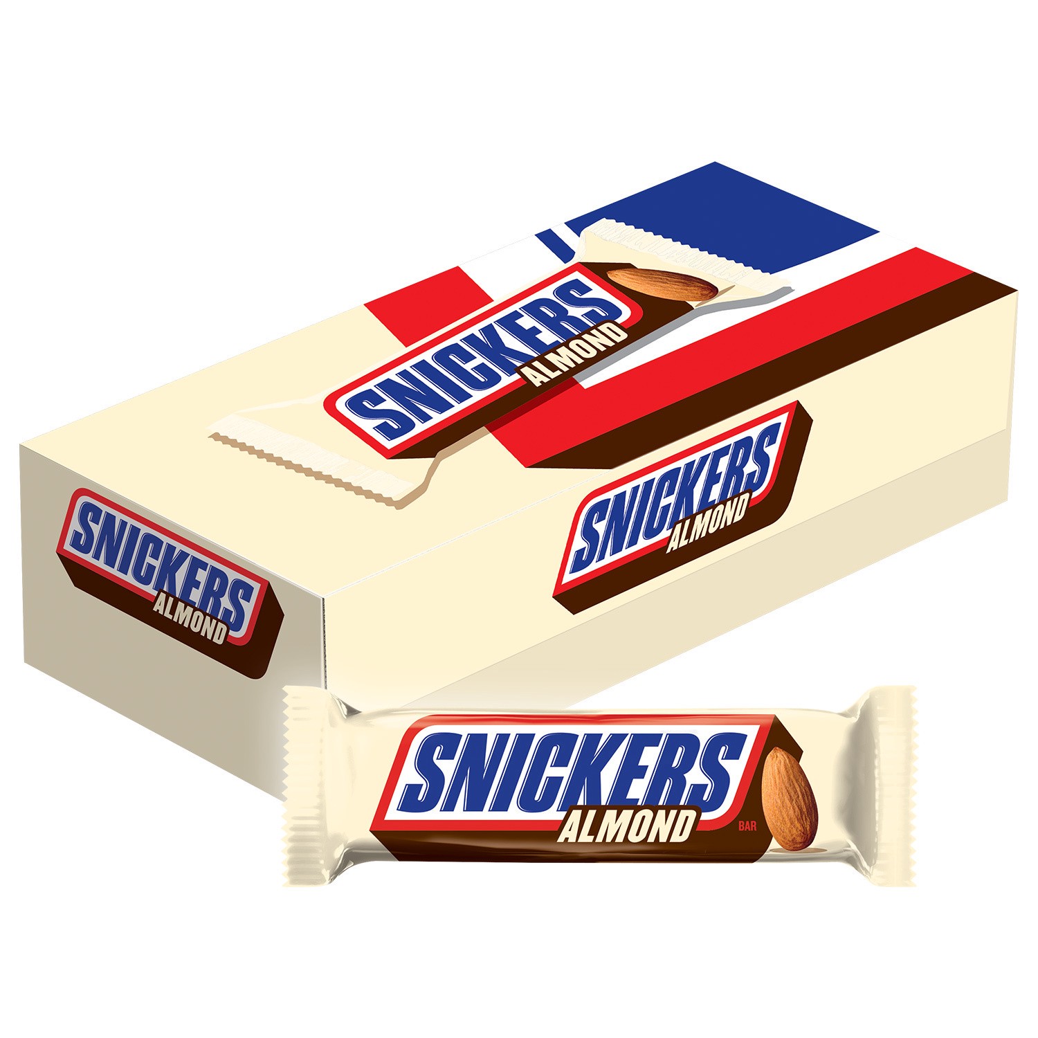 slide 1 of 6, Snickers Chocolate Candy Bars, Almond, Full Size, 1.76 oz, 24-count, 24 ct; 1.76 oz