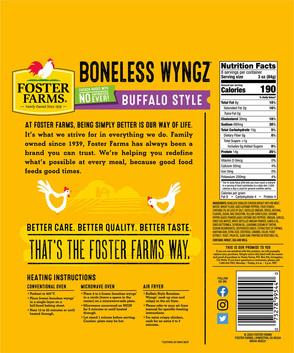 slide 3 of 3, Foster Farms Buffalo Style Boneless Chicken Wyngz - 24oz, 24 oz