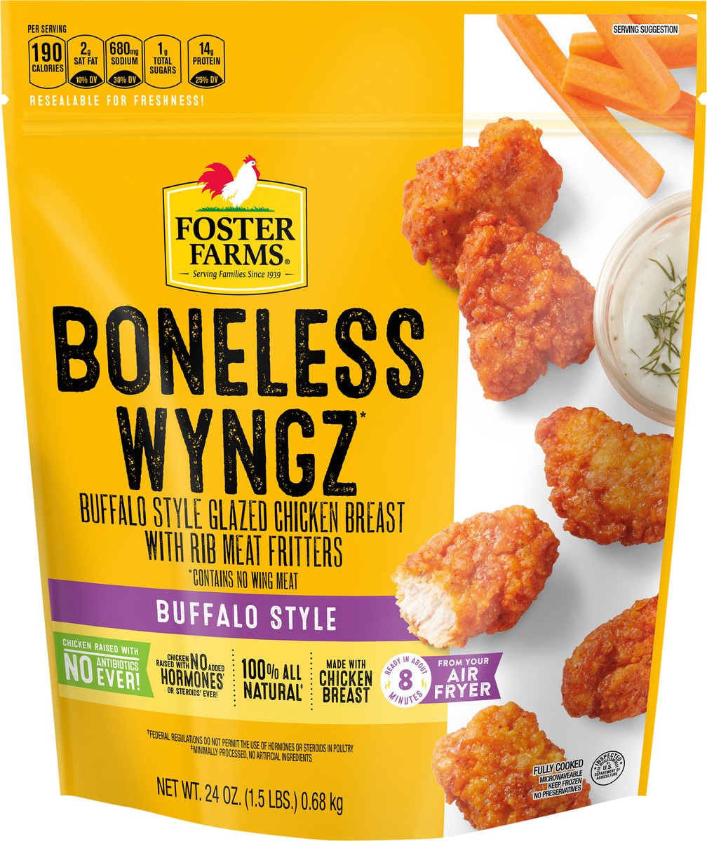 slide 2 of 3, Foster Farms Buffalo Style Boneless Chicken Wyngz - 24oz, 24 oz