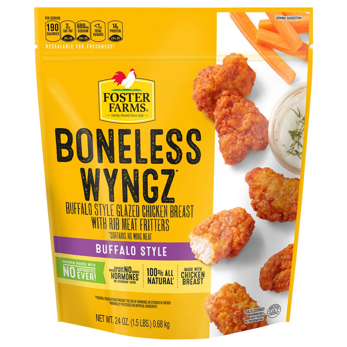 slide 1 of 3, Foster Farms Buffalo Style Boneless Chicken Wyngz - 24oz, 24 oz