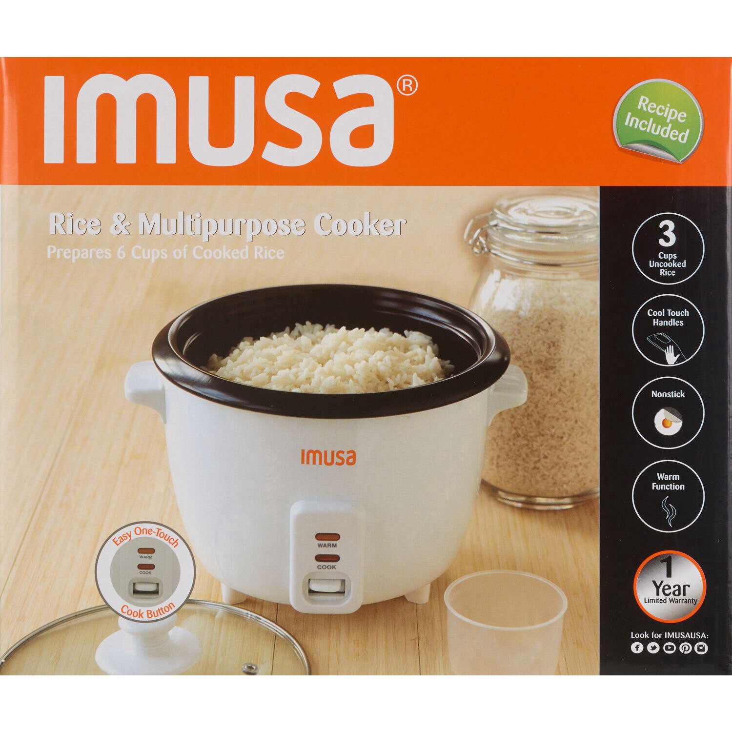 slide 1 of 1, IMUSA 3-Cup Nonstick Rice Cooker, 3 cups