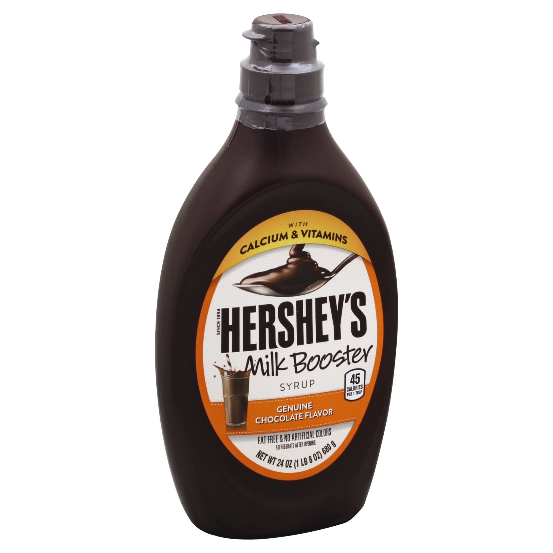 slide 1 of 2, Hershey's Chocolate Flavor Milk Booster Syrup With Calcium, 24 oz