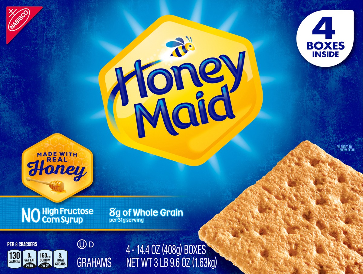slide 5 of 9, Honey Maid Graham Crackers, 4 - 14 oz boxes, 57.6 oz