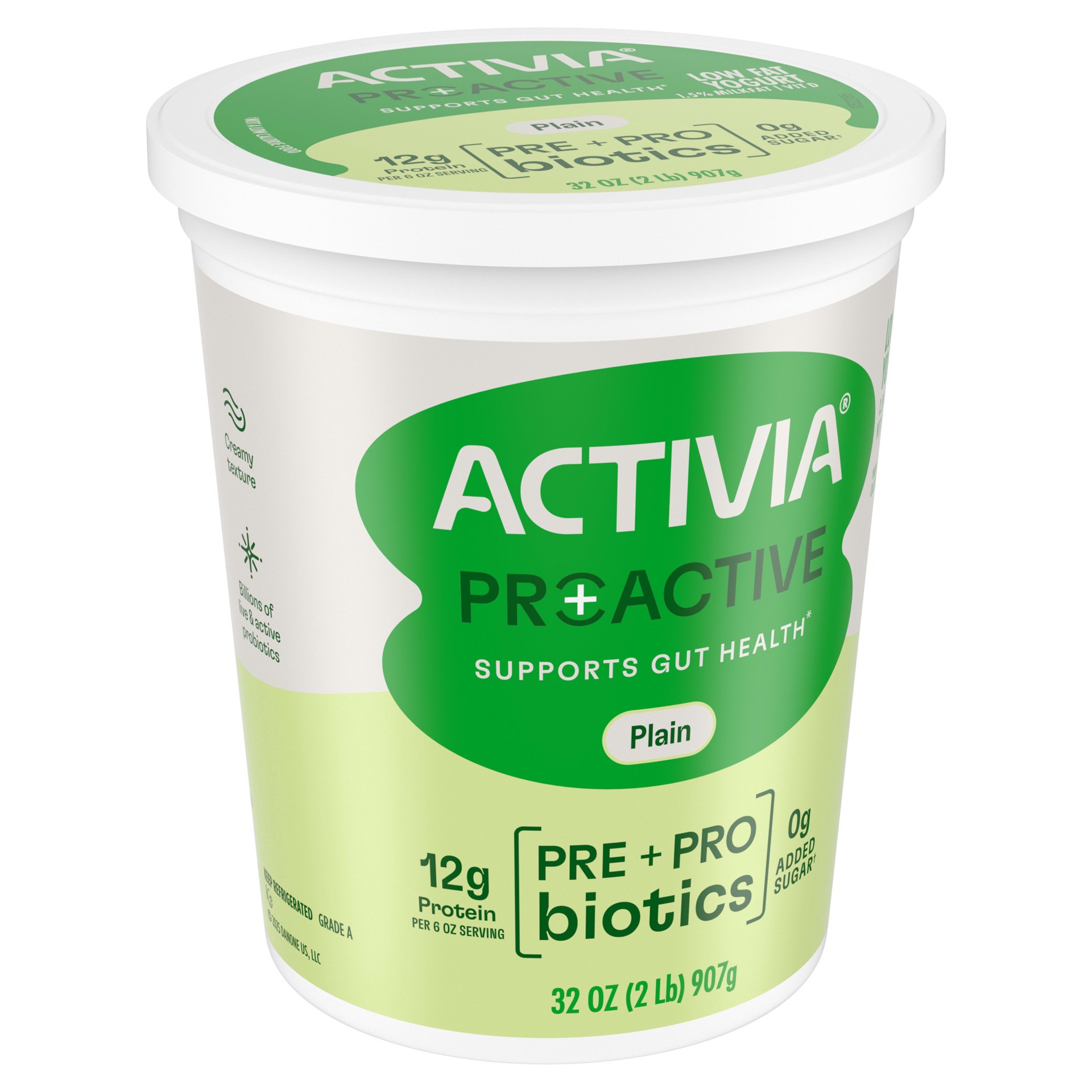 slide 2 of 5, Activia Proactive Plain Prebiotic and Probiotic Yogurt, Low Fat Yogurt Tub, 32 Oz, 32 oz