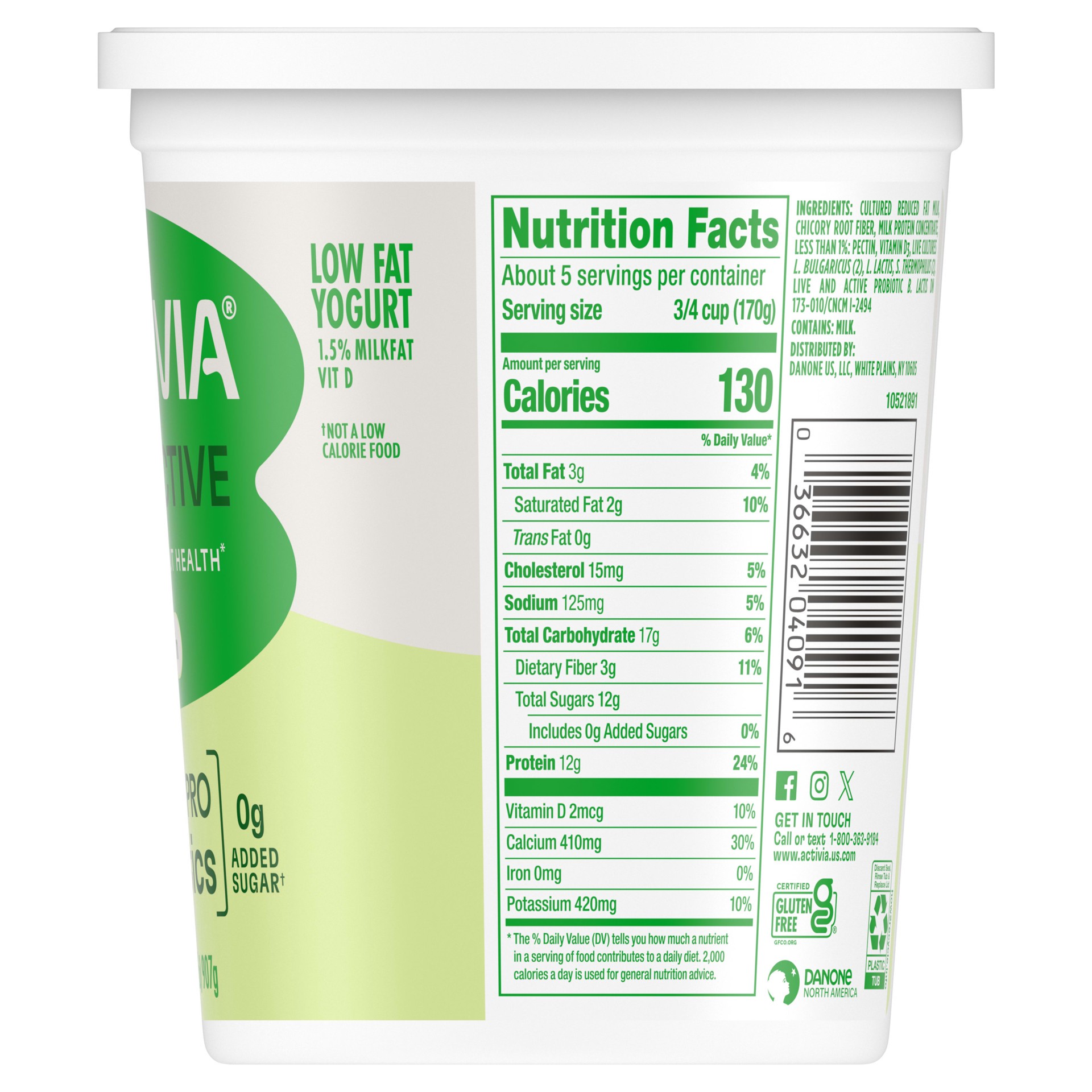 slide 4 of 5, Activia Proactive Plain Prebiotic and Probiotic Yogurt, Low Fat Yogurt Tub, 32 Oz, 32 oz