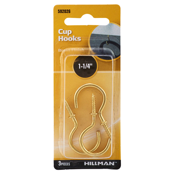 slide 1 of 1, Hillman Brass Mug Hooks, 1-1/4", 3 ct