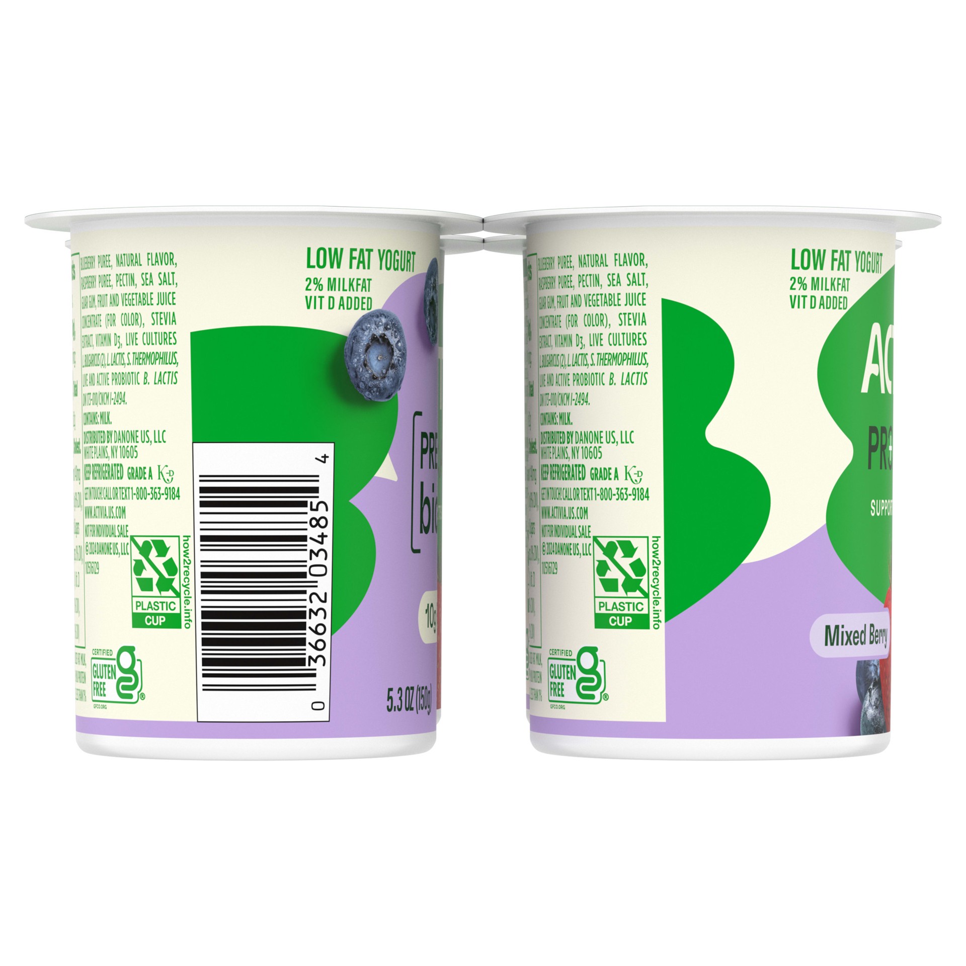 slide 2 of 5, Activia Proactive Mixed Berry Probiotic Yogurt, Probiotic Low Fat Yogurt Cups, 5.3 Oz, 4 Ct, 4 ct