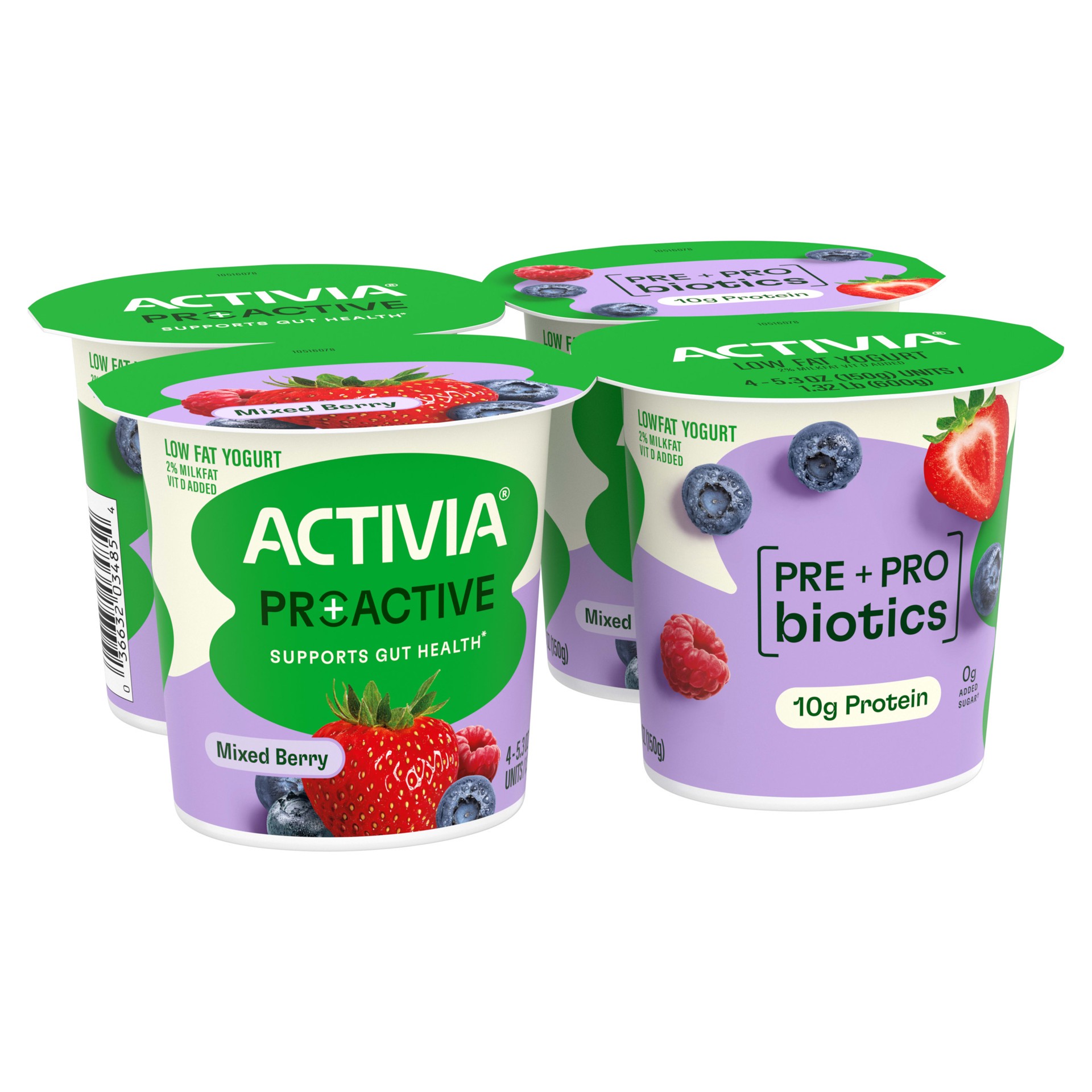 slide 3 of 5, Activia Proactive Mixed Berry Probiotic Yogurt, Probiotic Low Fat Yogurt Cups, 5.3 Oz, 4 Ct, 4 ct