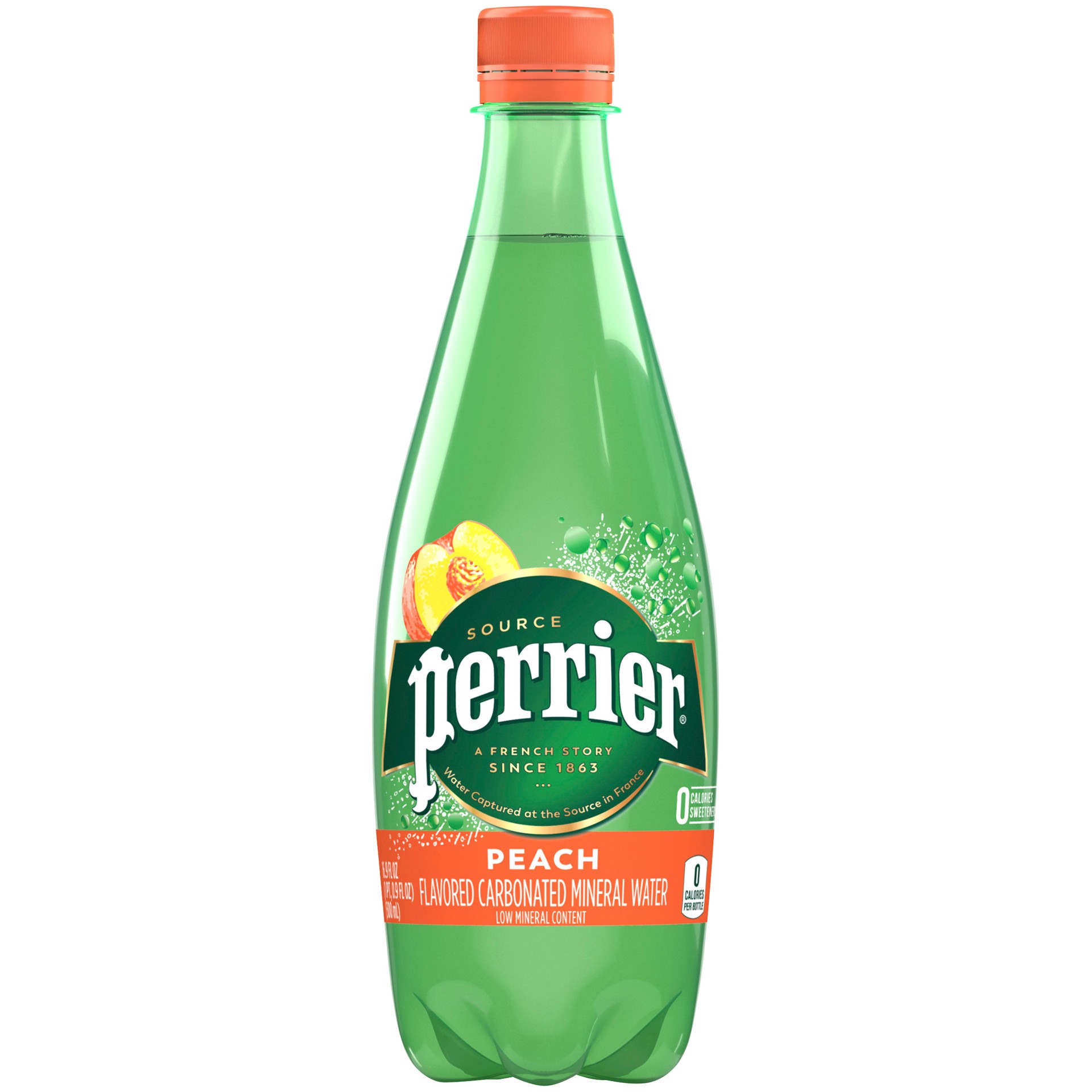 slide 1 of 13, PERRIER Peach Flavored Carbonated Mineral Water, 16 oz