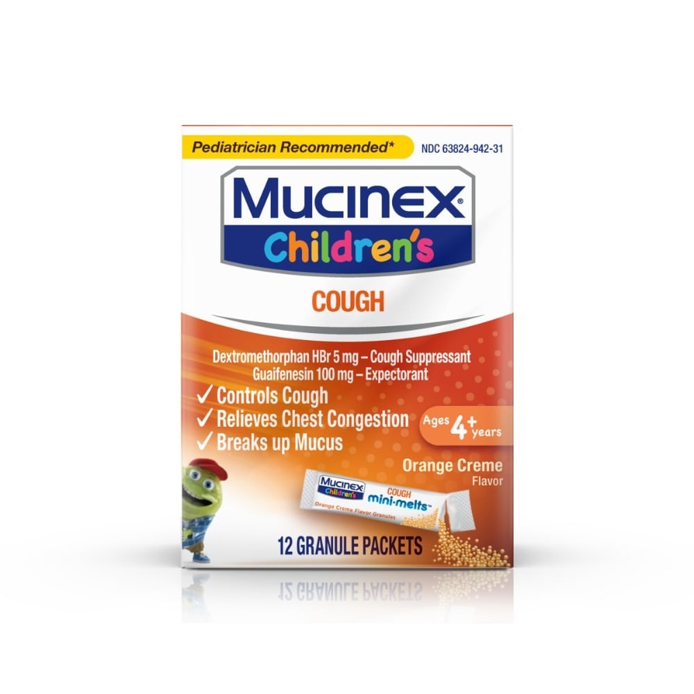 slide 1 of 3, Mucinex Children's Cough Orange Cream Mini-Melts, 12 ct