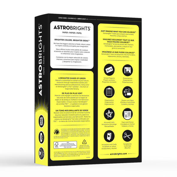 slide 3 of 5, ASTROBRIGHTS Neenah Astrobrights Bright Color Paper, Letter Size (8 1/2'' X 11''), Fsc Certified, Lift-Off Lemon, Ream Of 500 Sheets, 500 ct; 8 1/2 in x 11 in