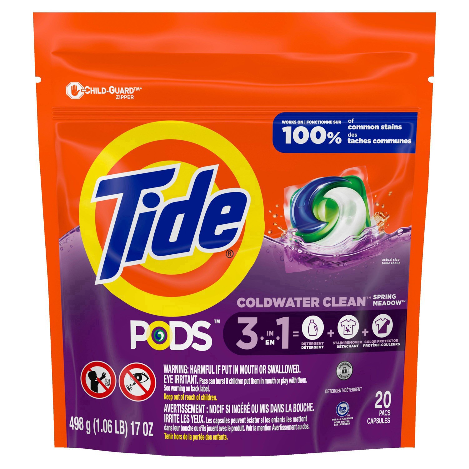 slide 39 of 117, Tide PODS Liquid Laundry Detergent Pacs, Spring Meadow Scent, 20 count, 20 ct