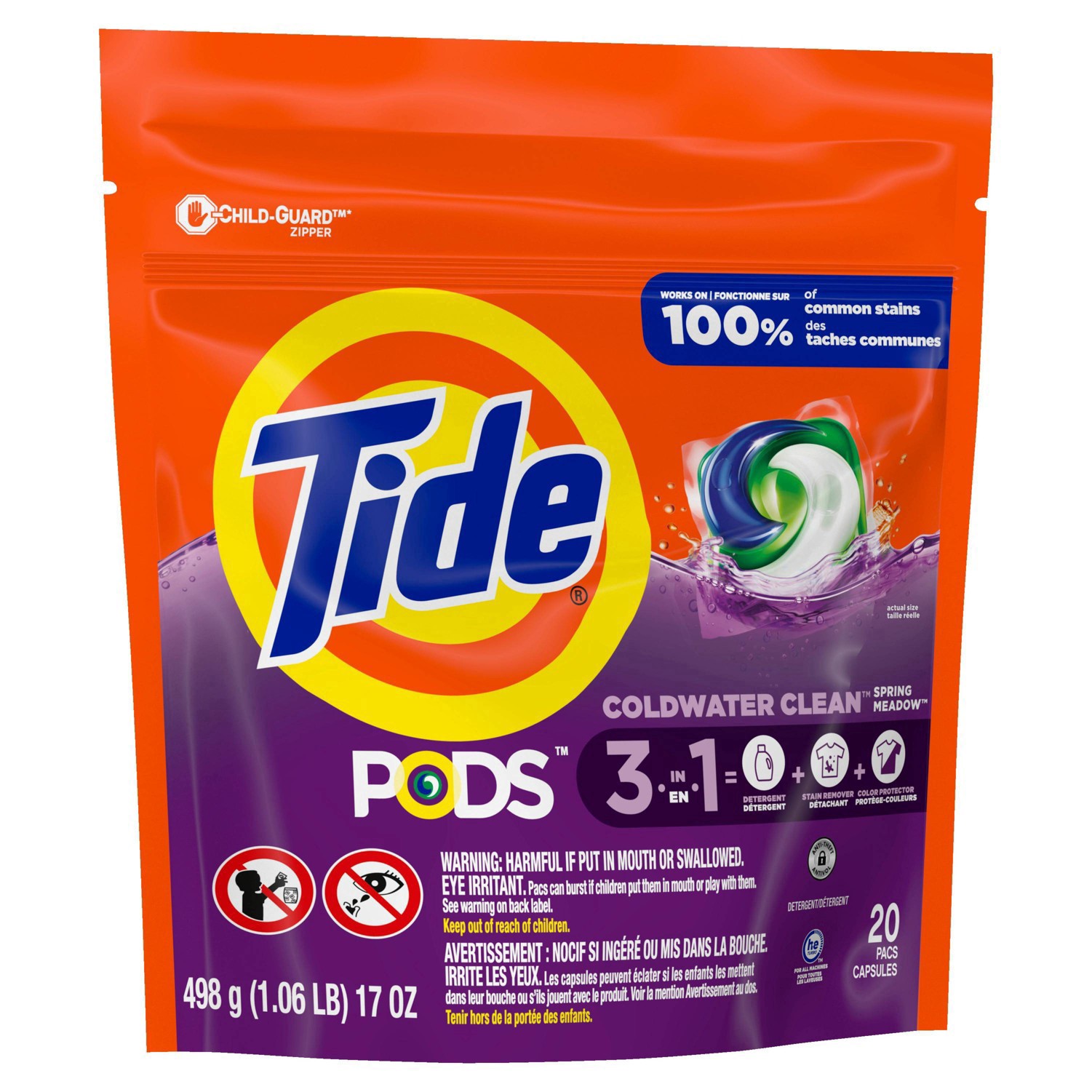 slide 40 of 117, Tide PODS Liquid Laundry Detergent Pacs, Spring Meadow Scent, 20 count, 20 ct