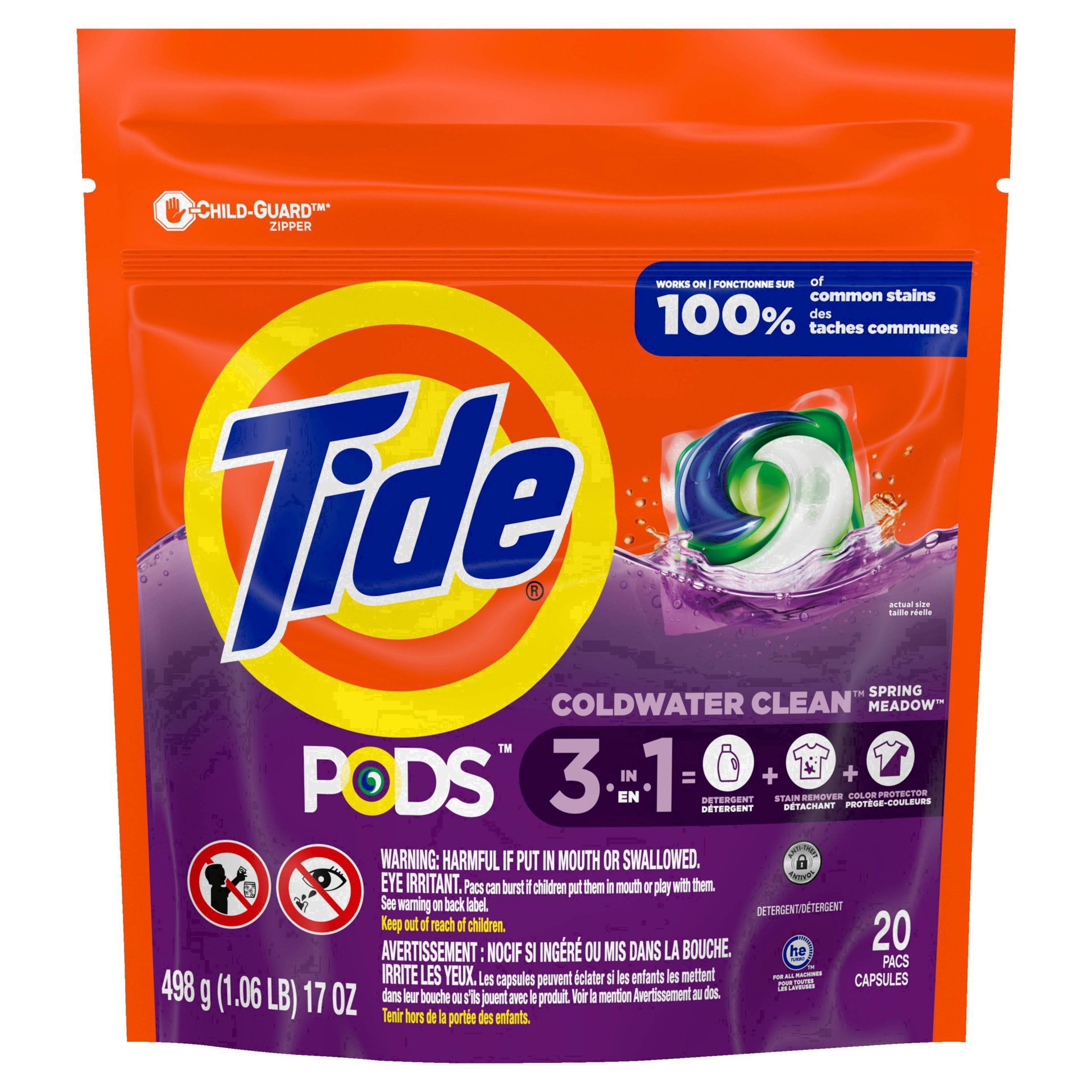 slide 12 of 117, Tide PODS Liquid Laundry Detergent Pacs, Spring Meadow Scent, 20 count, 20 ct