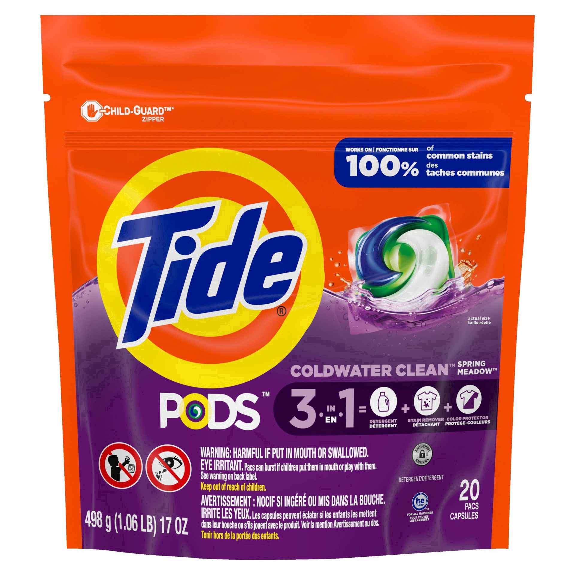 slide 76 of 117, Tide PODS Liquid Laundry Detergent Pacs, Spring Meadow Scent, 20 count, 20 ct