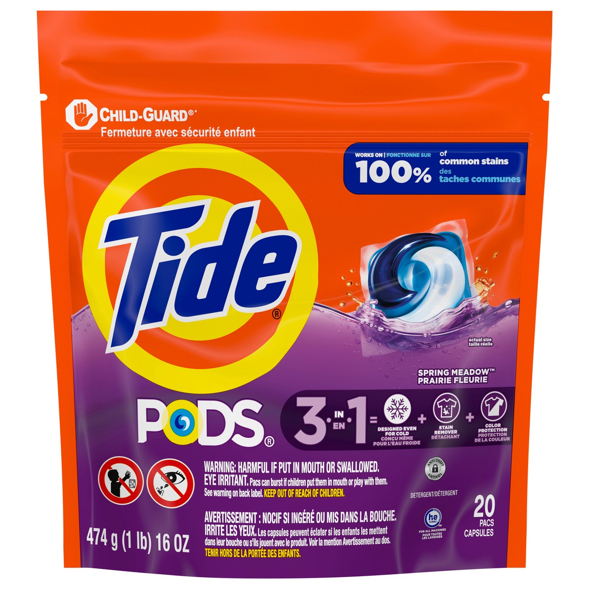 slide 1 of 117, Tide PODS Liquid Laundry Detergent Pacs, Spring Meadow Scent, 20 count, 20 ct