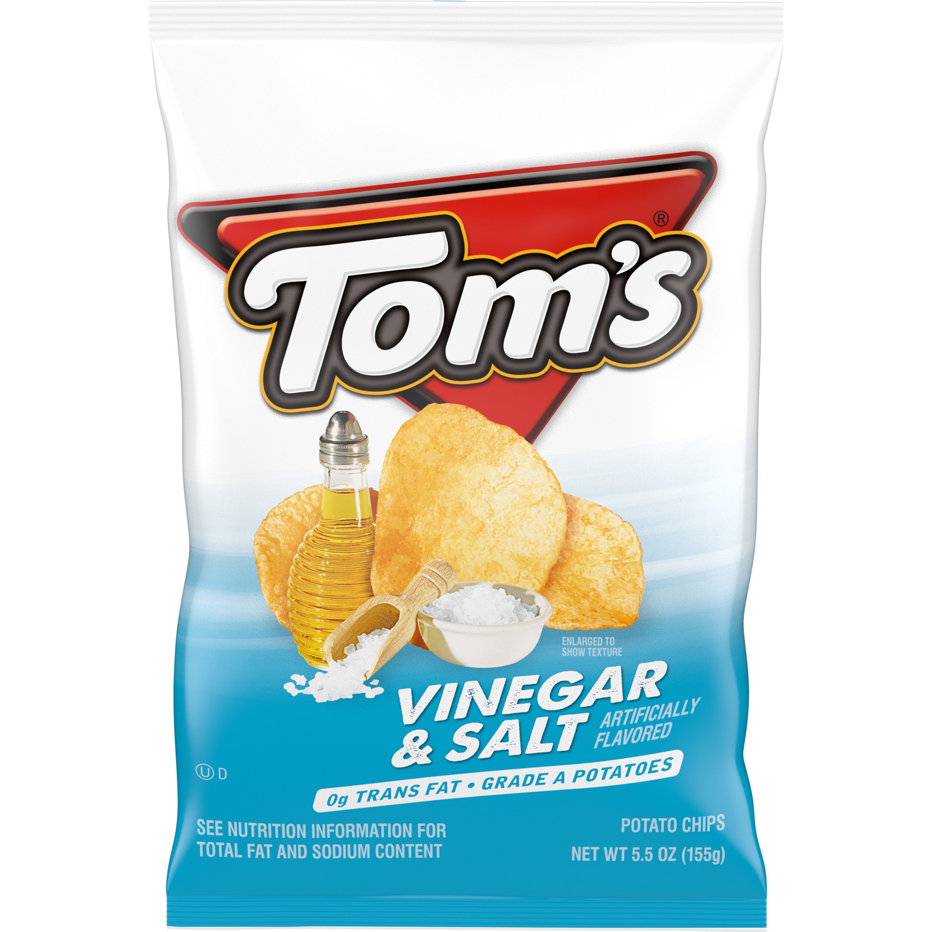 slide 1 of 5, Tom's Potato Chips, Vinegar and Salt, 5.5 Oz Snack Bag, 5.5 oz