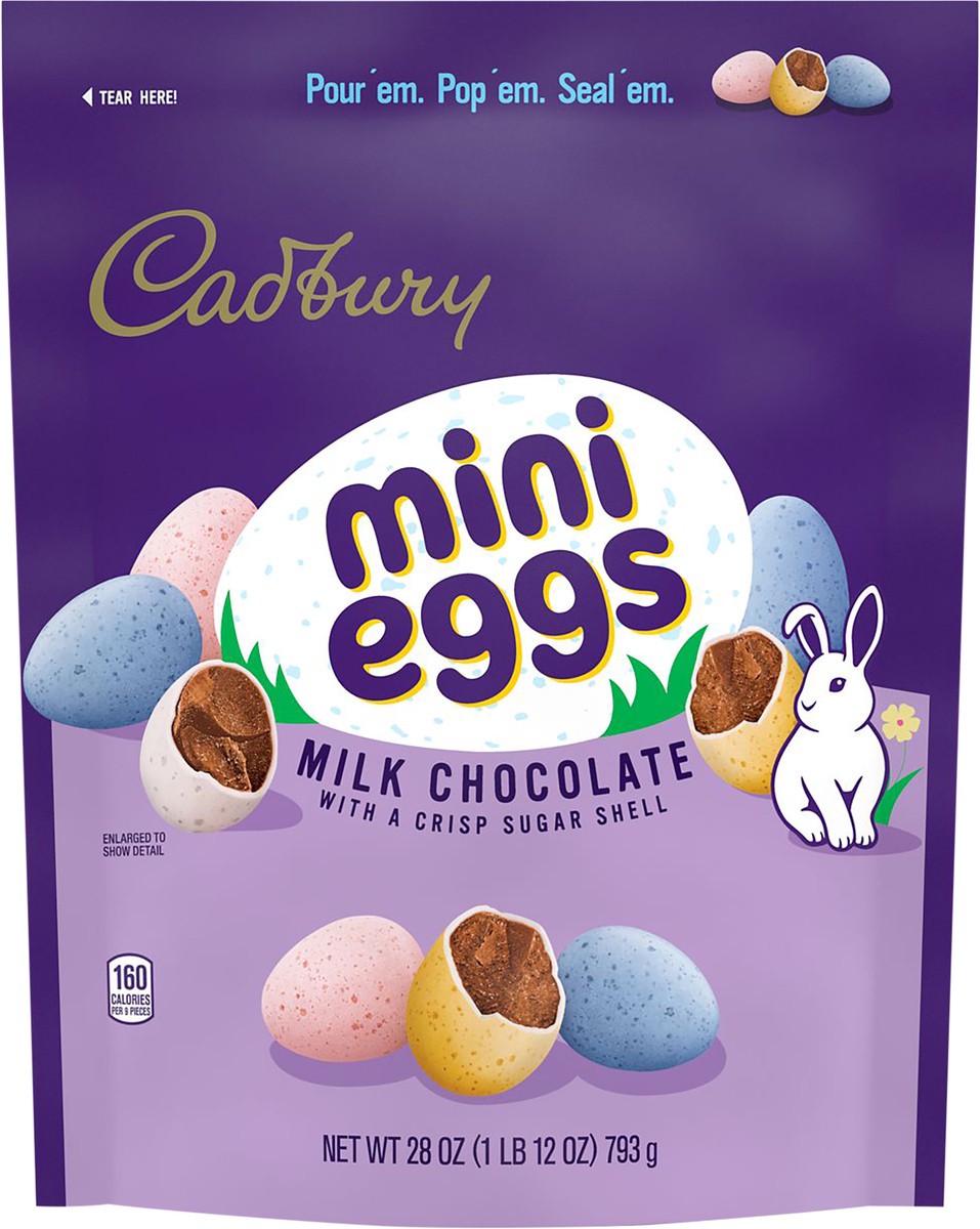 slide 6 of 6, CADBURY MINI EGGS Milk Chocolate with a Crisp Sugar Shell Candy, Easter, 28 oz, Resealable Bag, 28 oz