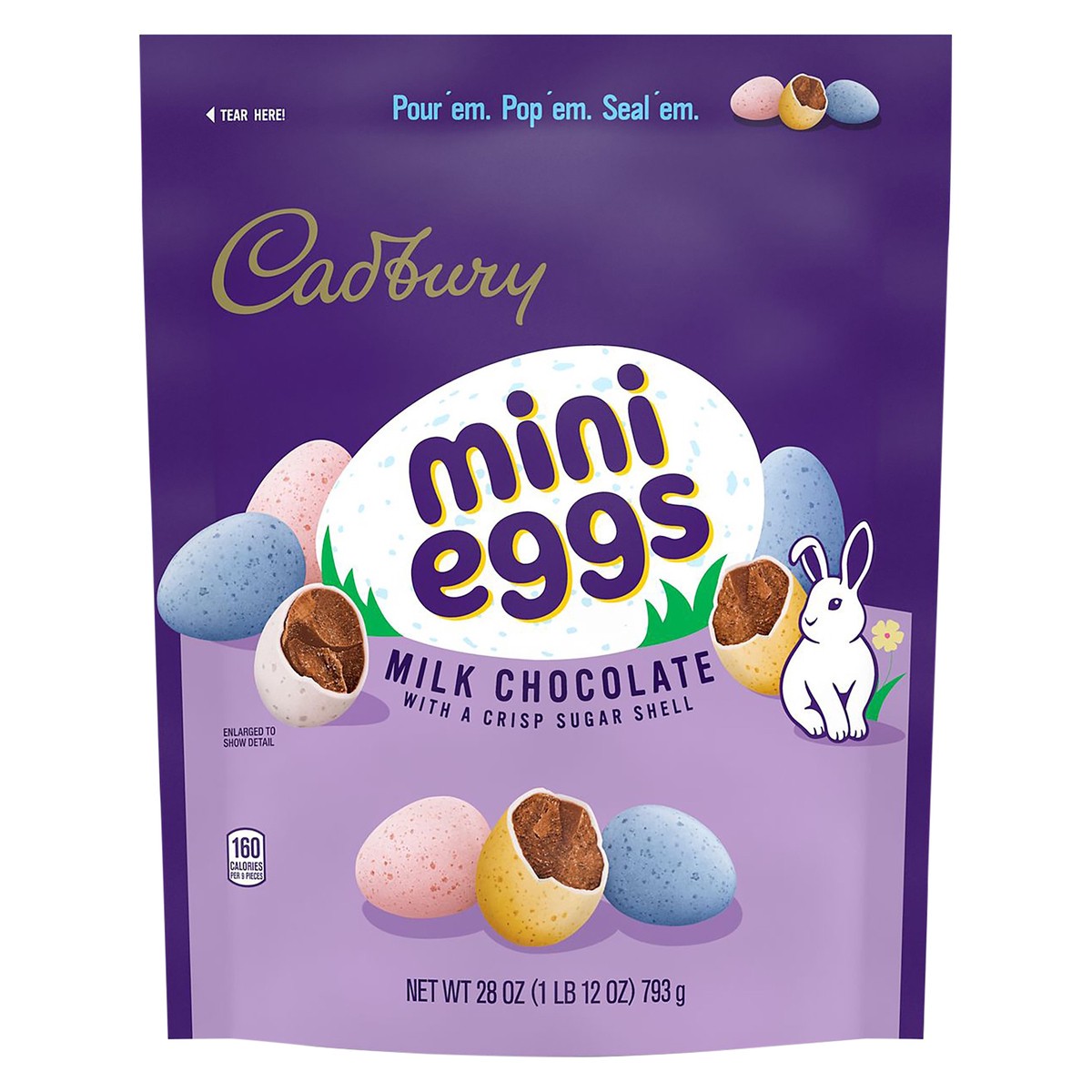 slide 1 of 6, CADBURY MINI EGGS Milk Chocolate with a Crisp Sugar Shell Candy, Easter, 28 oz, Resealable Bag, 28 oz