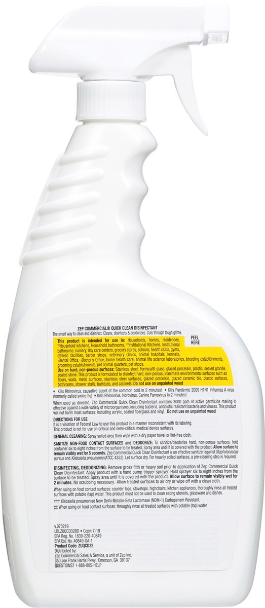 slide 9 of 12, Zep Commercial Quick Clean Disinfectant 1 qt Bottle, 1 qt