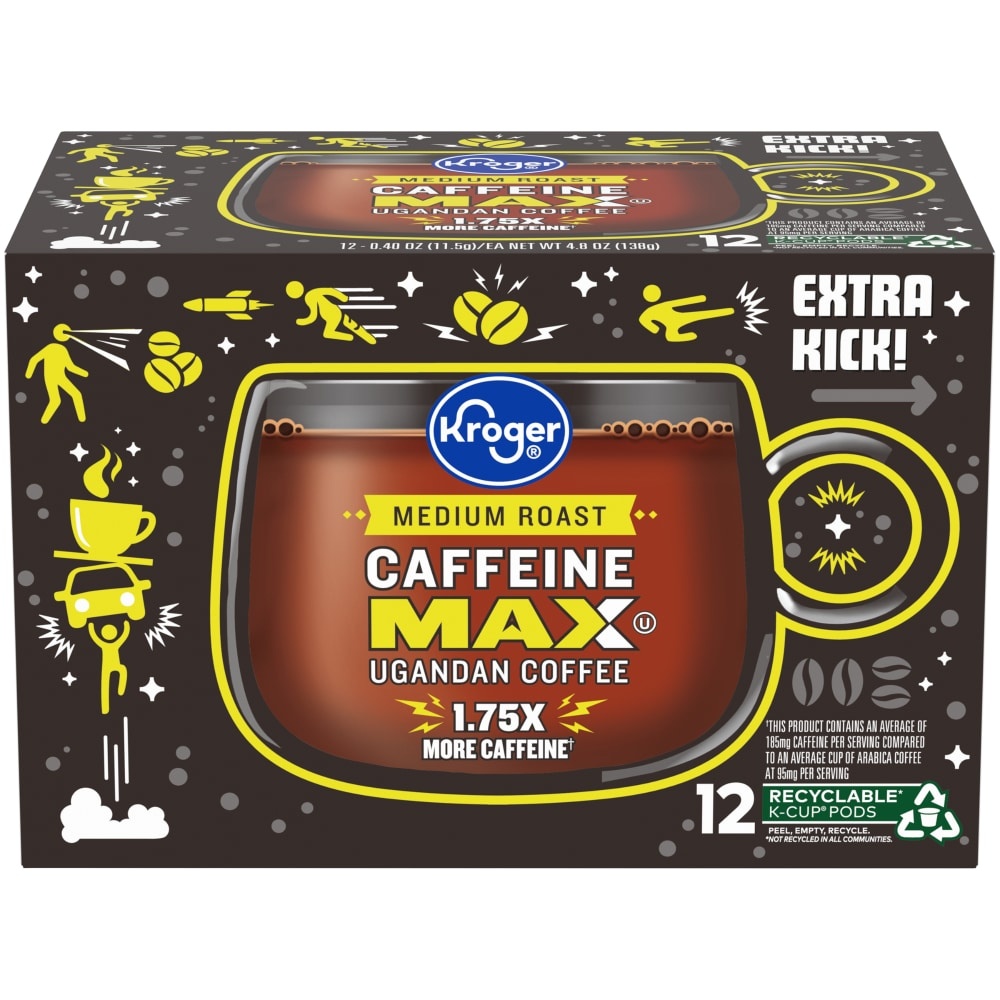 slide 1 of 1, Kroger Caffeine Max Ugandan Coffee Kcups - 12 ct, 12 ct