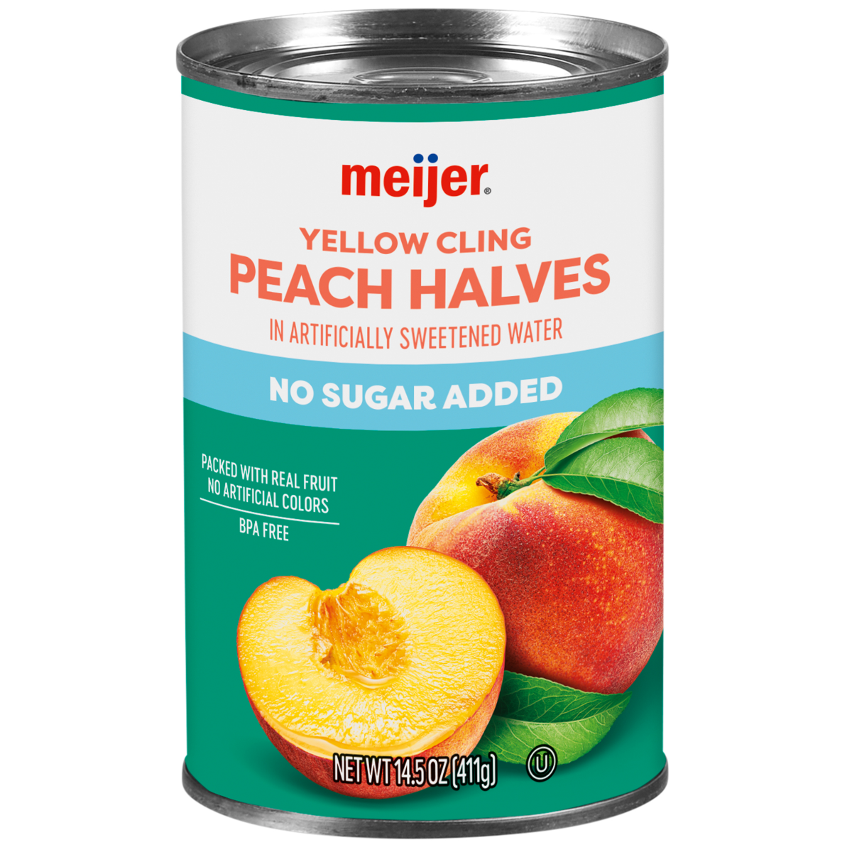 slide 1 of 2, Meijer No Sugar Added Sliced Peach Halves, 15 oz