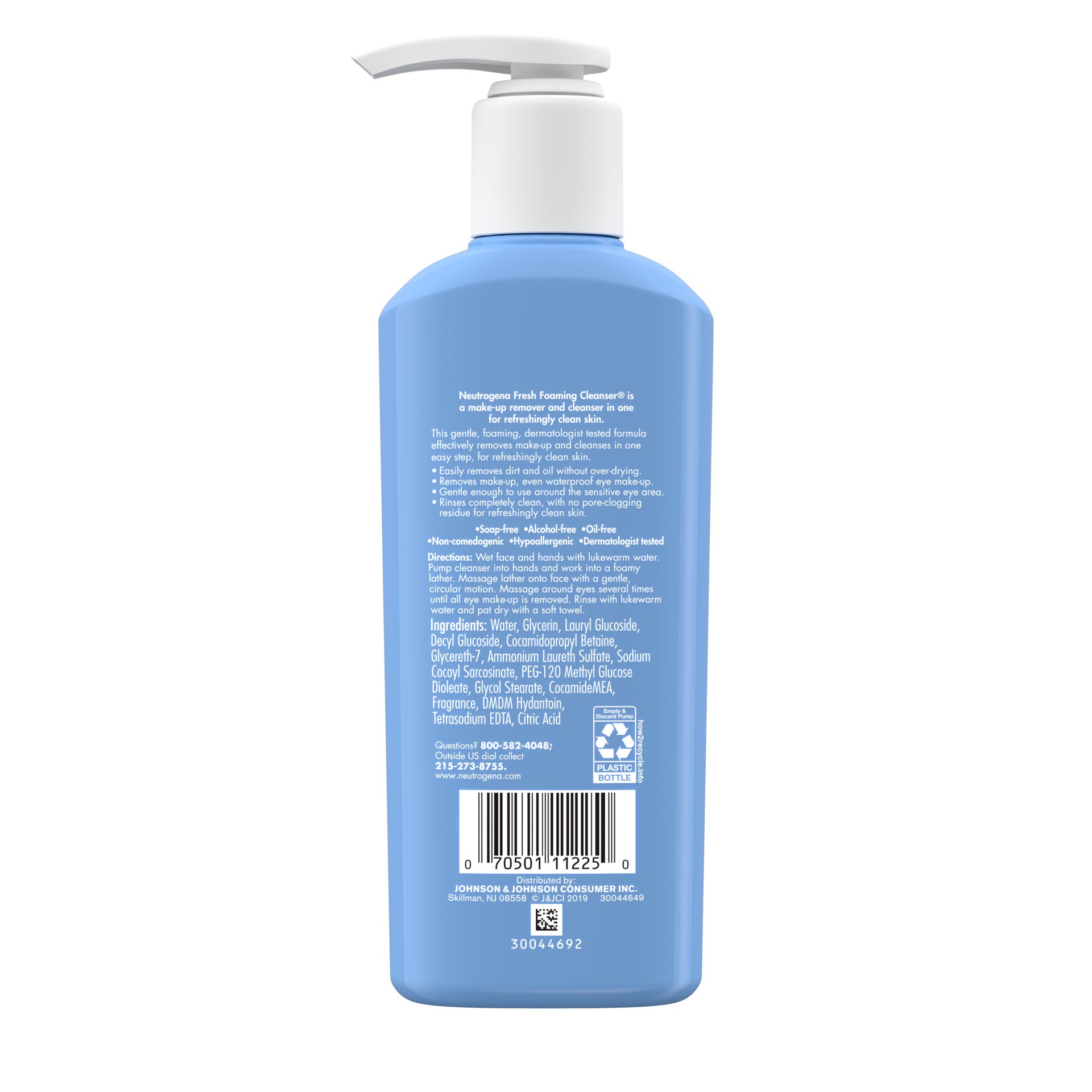 slide 5 of 9, Neutrogena Fresh Foaming Gentle Daily Facial Cleanser & Makeup Remover, Oil-, Soap- & Alcohol-Free, Removes Dirt, Oil & Waterproof Makeup, Non-Comedogenic & Hypoallergenic, 9.6 fl. oz, 9.60 fl oz