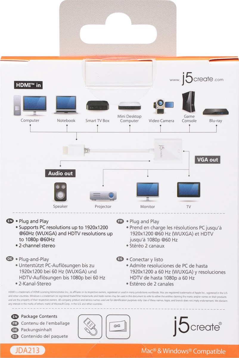 slide 8 of 12, j5create Video + Audio HDMI VGA Adapter 1 ea, 1 ct