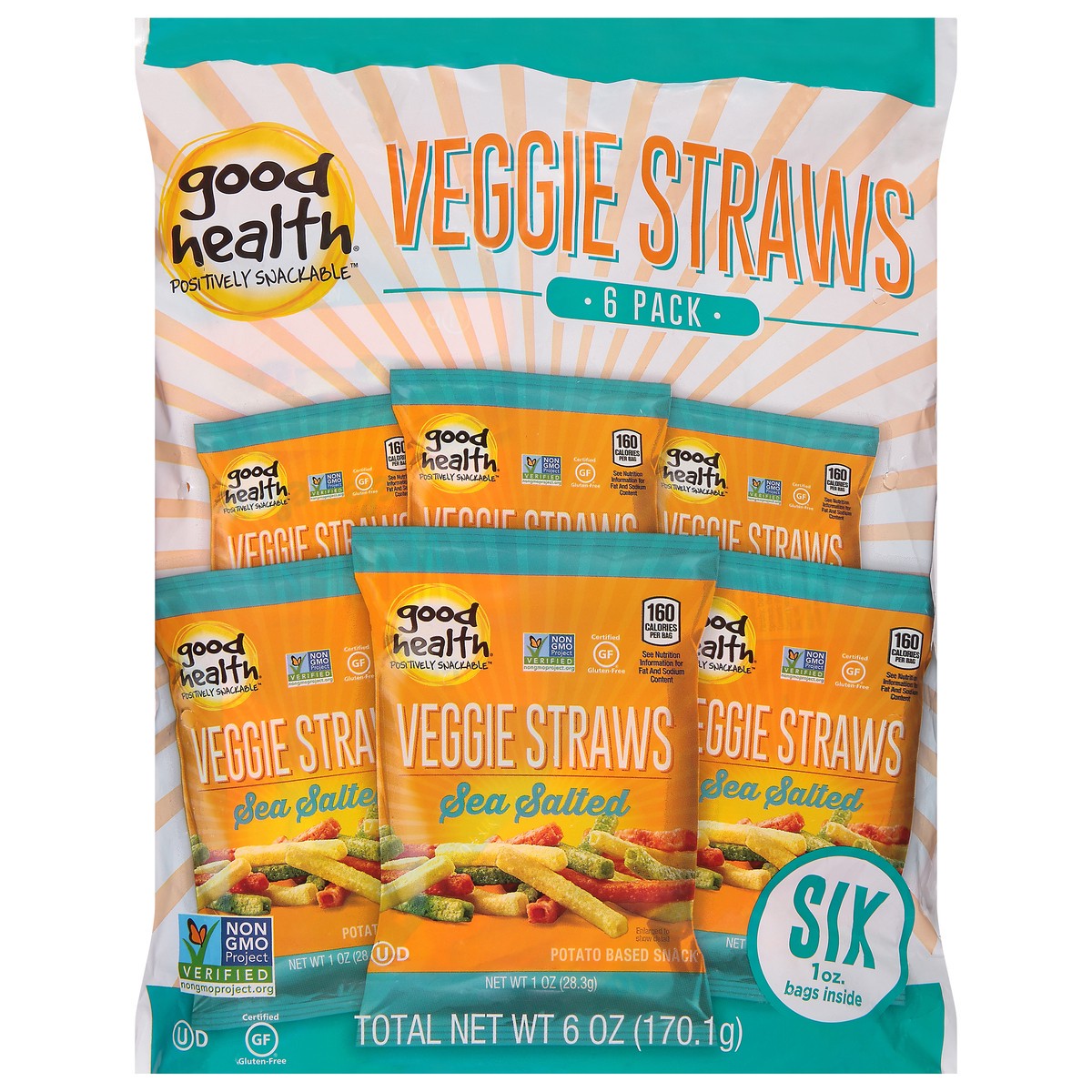 slide 1 of 9, Good Health 6 Pack Sea Salted Veggie Straws 6-1 oz Bags, 6 ct