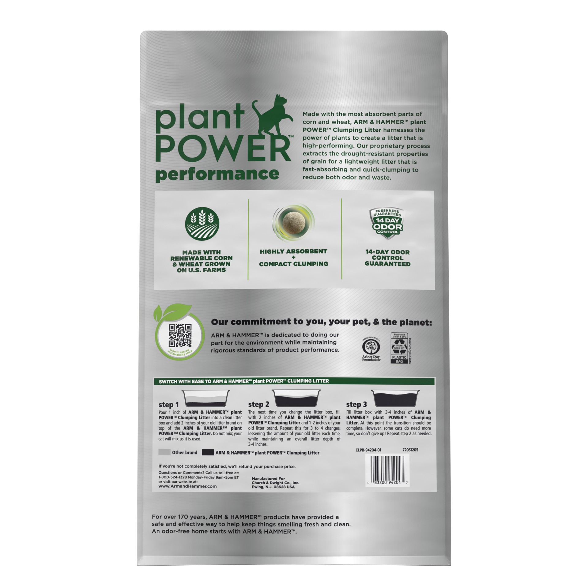 slide 4 of 5, ARM & HAMMER Plant Power Unscented Lightweight Clumping Cat Litter, 14-Day Odor Control for Multi-Cat Households, Super Absorbent Naturally Derived Corn & Wheat Formula, 15 Lbs, 15 lb