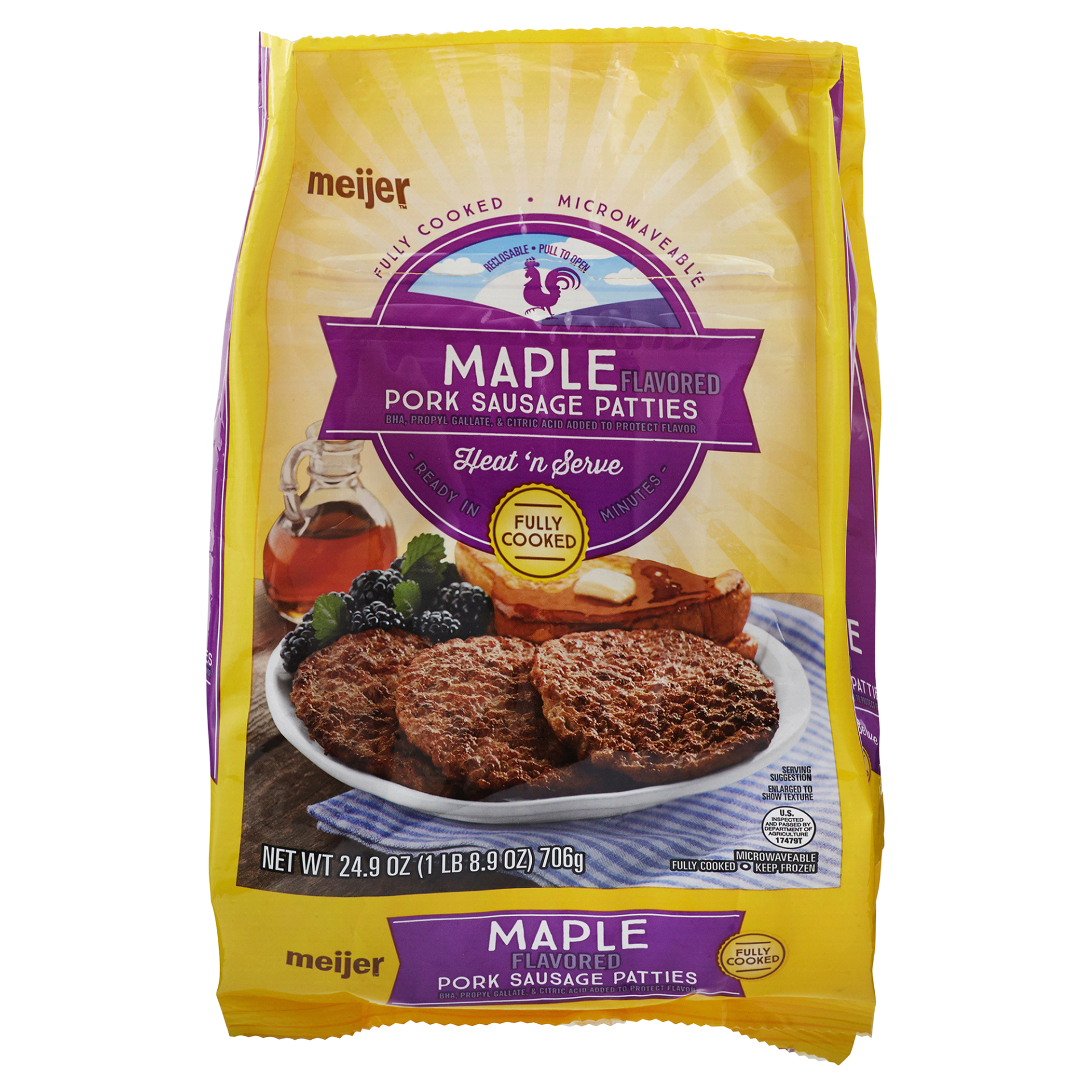 slide 1 of 4, Meijer Fully Cooked Pork Sausage Patties, Maple Flavored, 24.9 oz