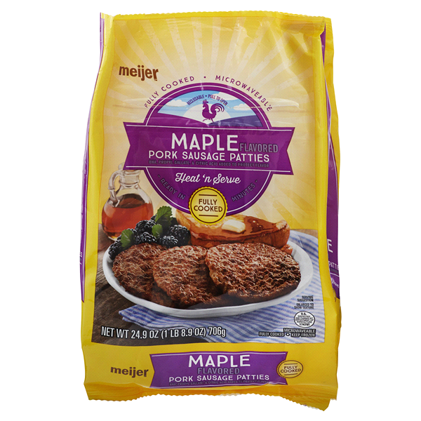 slide 1 of 4, Meijer Fully Cooked Maple Sausage Patties, 24.9 oz