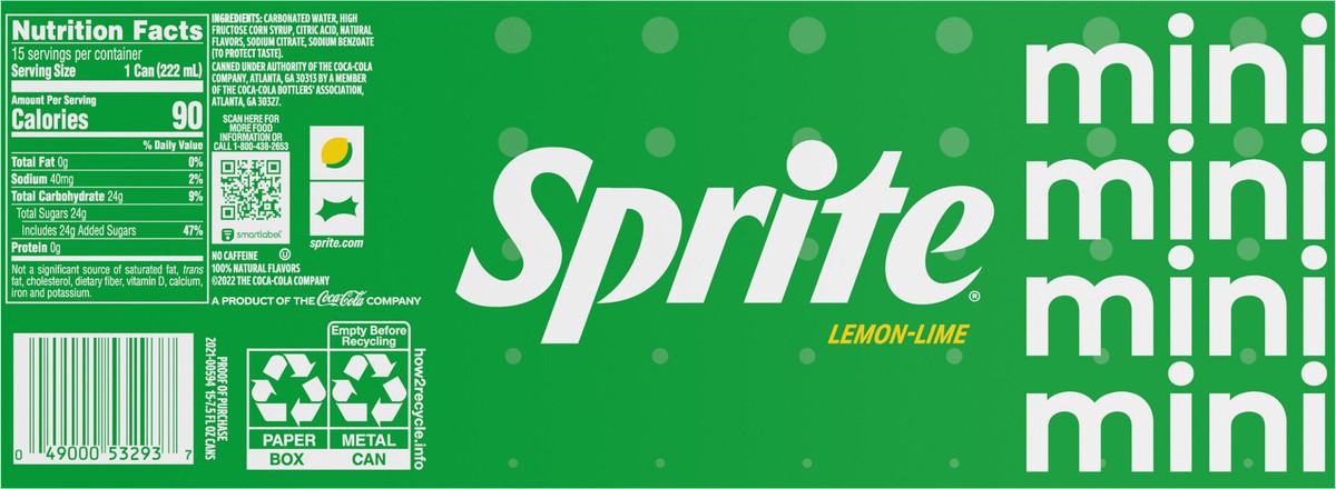 slide 8 of 9, Sprite Cans, 7.5 fl oz, 15 Pack, 15 ct
