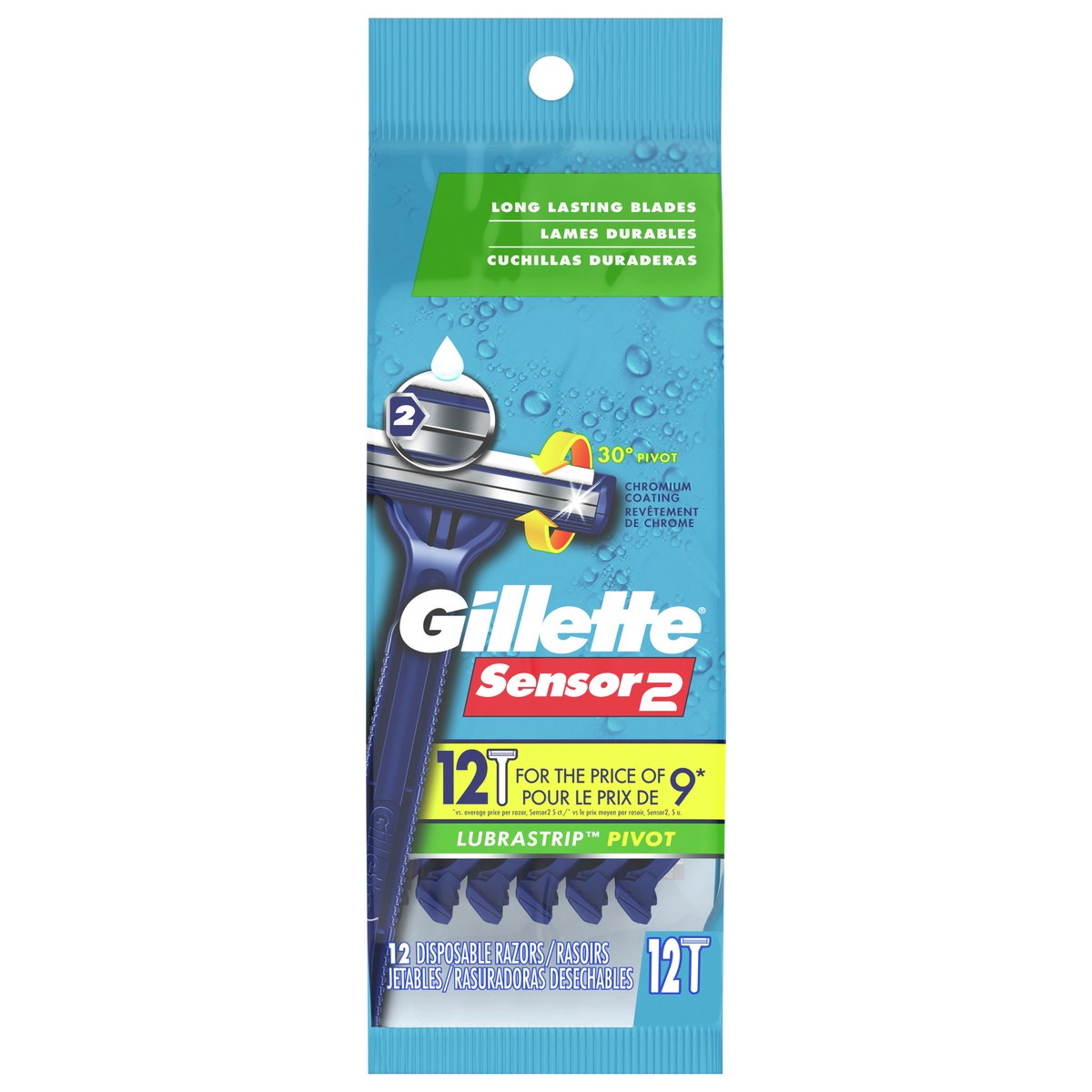 slide 1 of 8, Gillette Sensor2 Pivoting Head + Lubrastrip Men's Disposable Razors, 12 Count, 12 ct