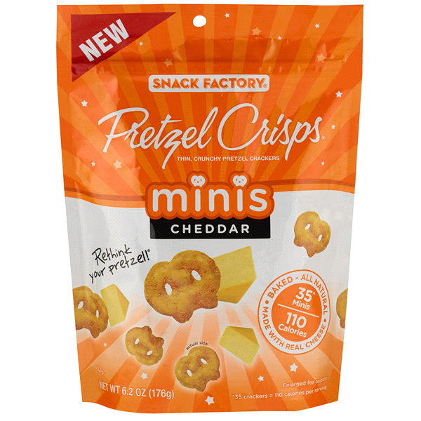 slide 1 of 1, Pretzel Crisps Minis Cheddar Pretzel Crackers, 6.2 oz