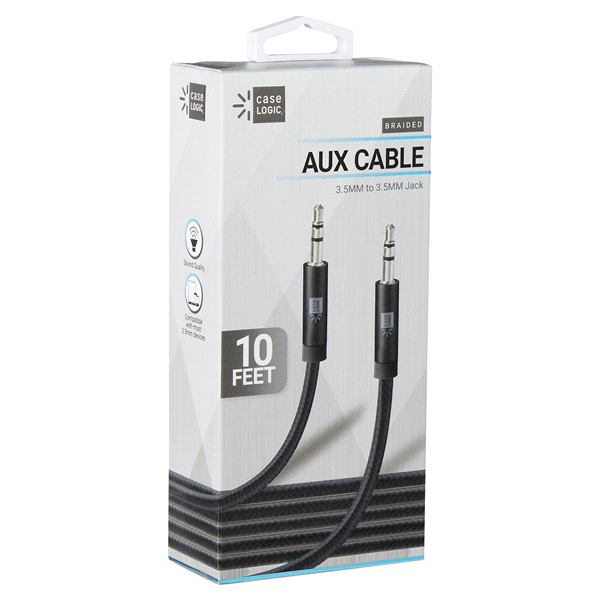 slide 4 of 29, Case Logic 10' AUX Cable Fabric-Black, 10 ft