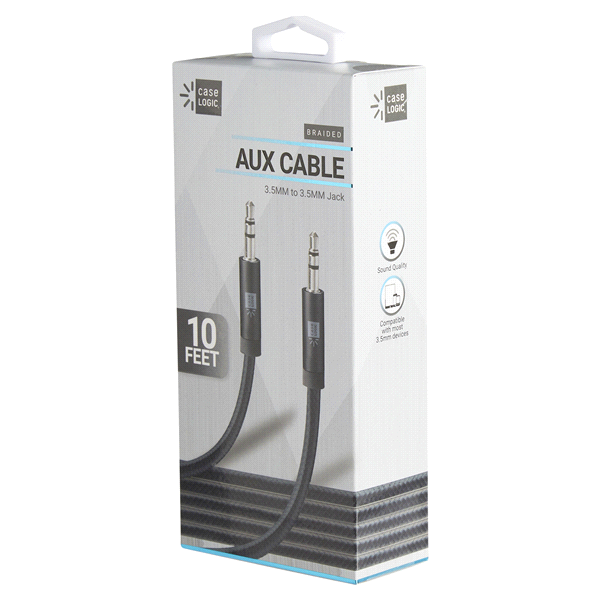 slide 8 of 29, Case Logic 10' AUX Cable Fabric-Black, 10 ft