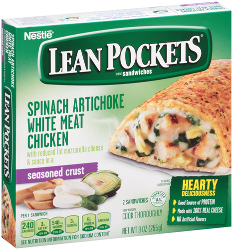 slide 1 of 1, Lean Pockets Spinach Artichoke White Meat Chicken Seasoned Crust Sandwiches, 9 oz