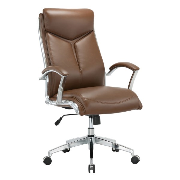 slide 1 of 10, Realspace Modern Comfort Verismo Bonded Leather High-Back Executive Chair, Brown/Chrome, 1 ct