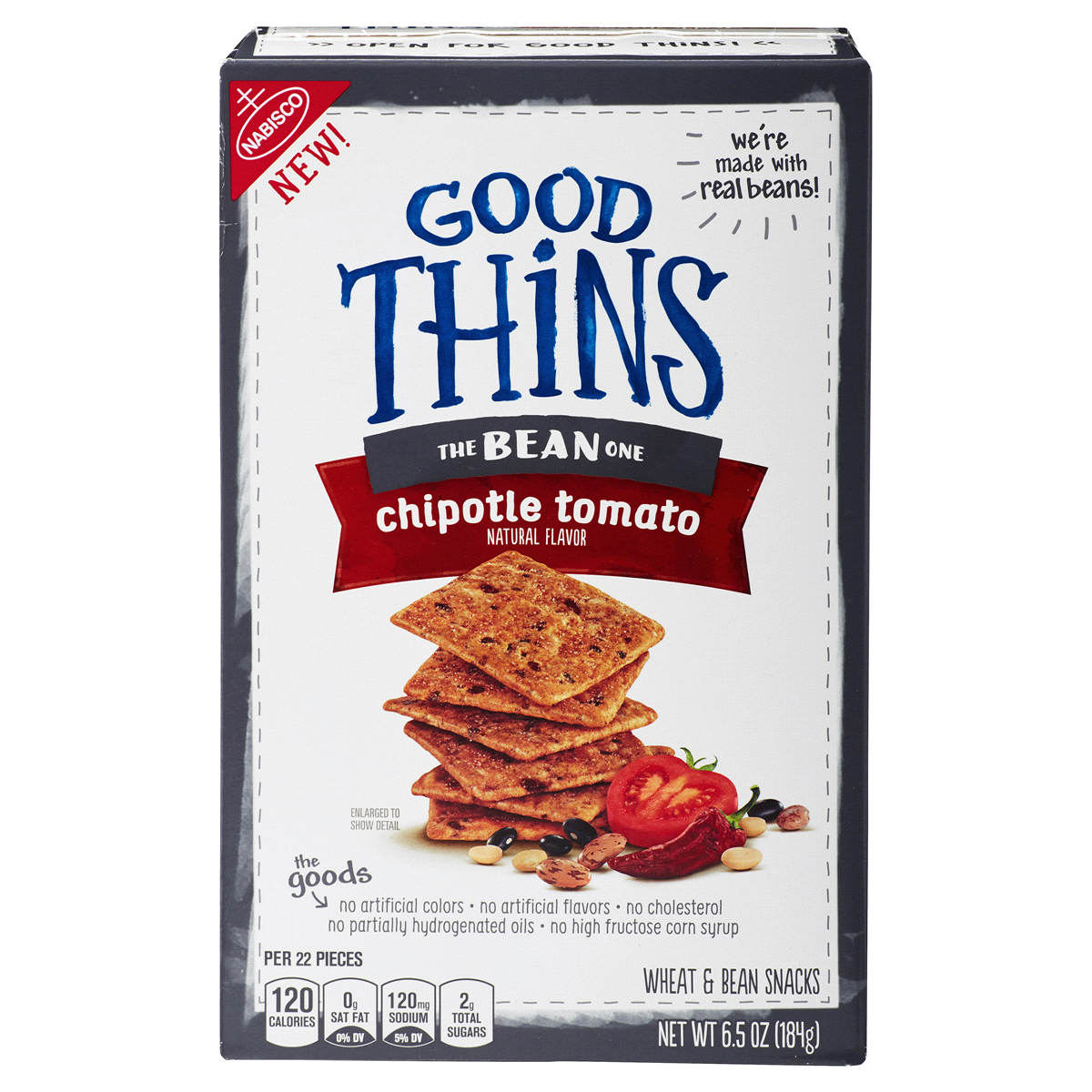 slide 1 of 3, GOOD THiNS Crackers Bean Chipotle Tomato, 6.5 oz