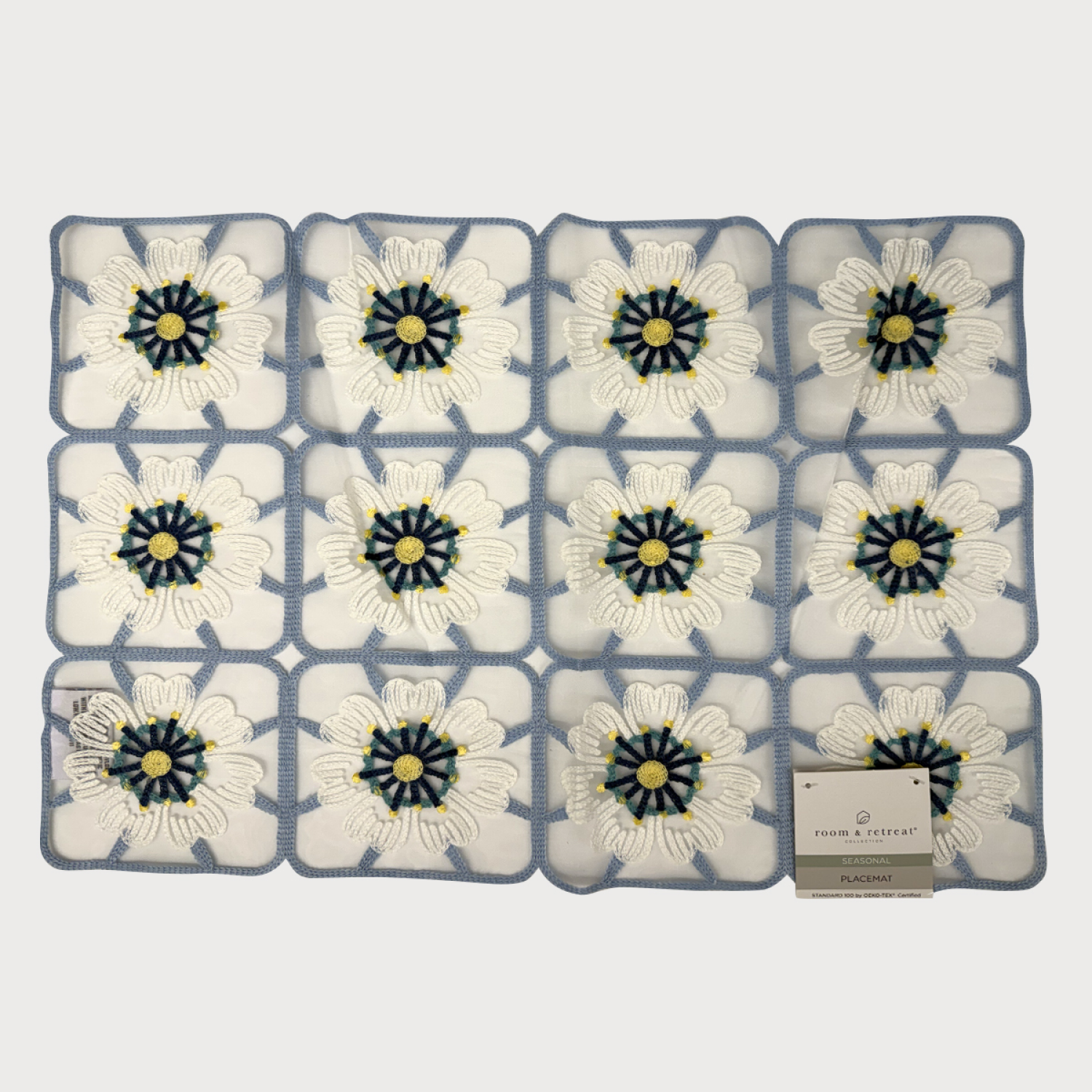slide 1 of 2, Room & Retreat Oneta Floral Placemat, Blue, 13 In X 19 In, 13 x 19