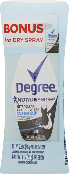 slide 1 of 1, Degree Woman Motion Sense Ultra Clear Black & White Pure Clean Antiperspirant Bonus 1Oz Dry Spray, 2.6 oz