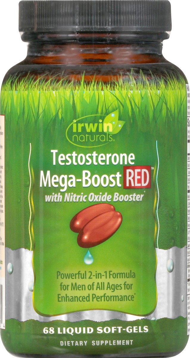 slide 6 of 12, Irwin Naturals Mega-Boost Red Men Nitric Oxide Booster Testosterone 68 Liquid Soft-Gels, 68 ct