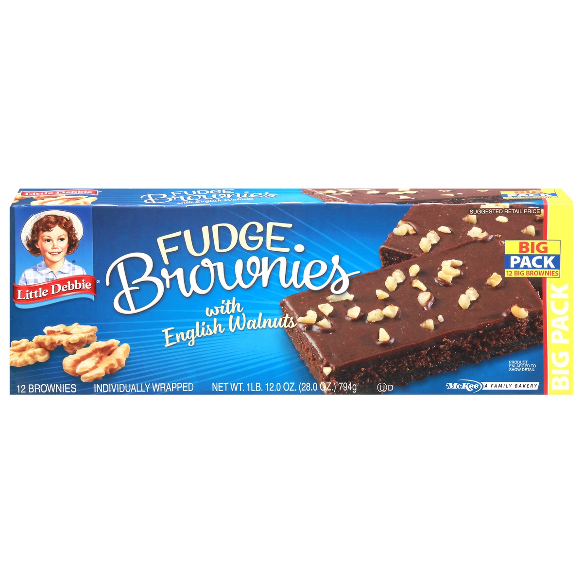 slide 1 of 6, Little Debbie Fudge Brownies With Walnuts Big Pack, 28 oz