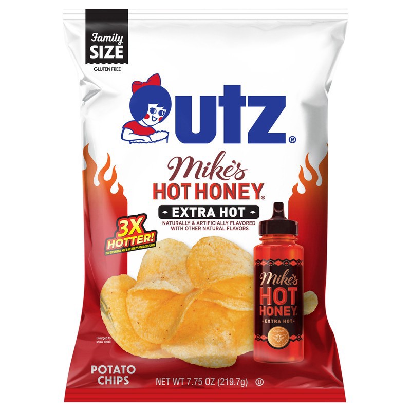 slide 1 of 1, Utz 7.75 oz. Utz Mikes Hot Hny Extra Hot Chips, 7.75 oz