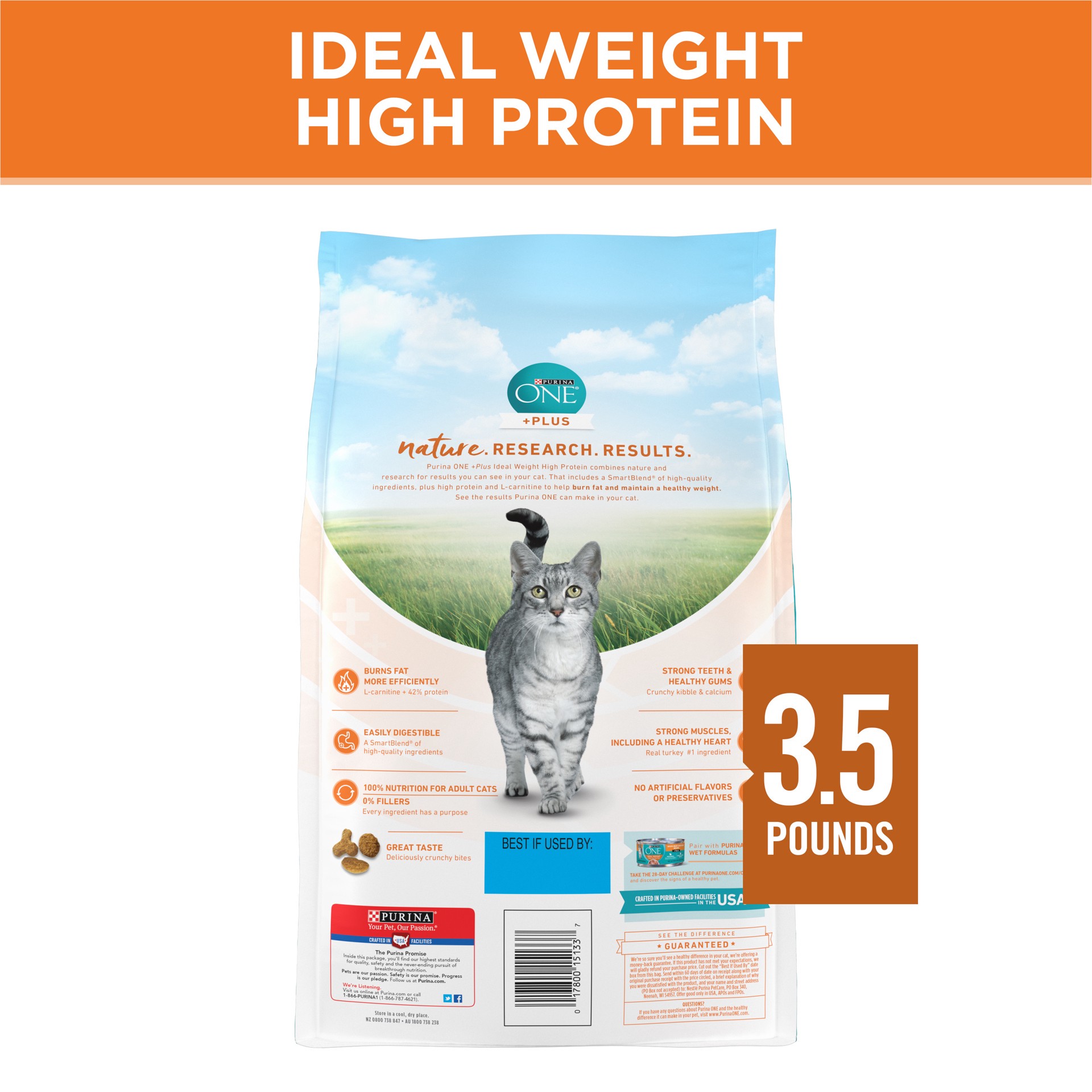 slide 6 of 9, Purina ONE Healthy Metabolism Adult Premium Cat Food, 3.5 lb