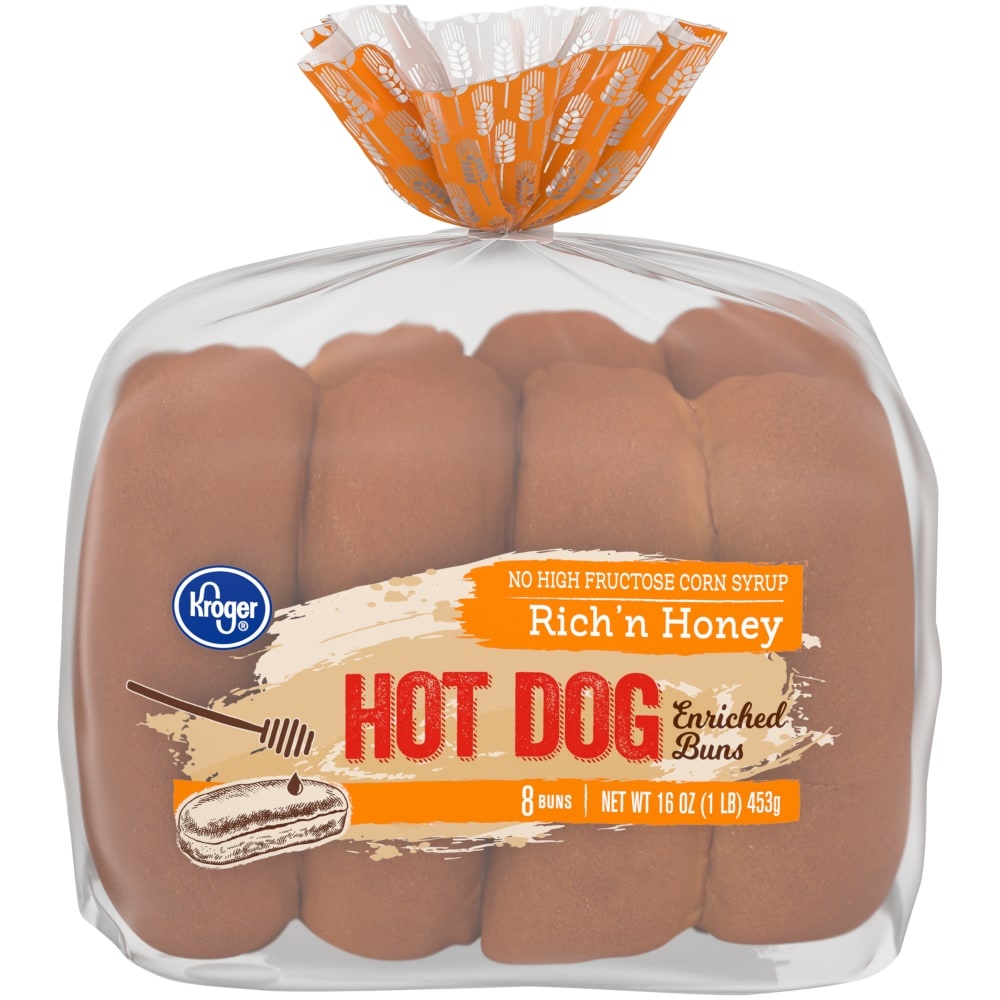 slide 1 of 1, Kroger Rich N Honey Hot Dog Buns, 16 oz